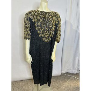 Cafina‎ Beaded Flapper Type Black Dress Size 3X Handmade Silk NWT made in India